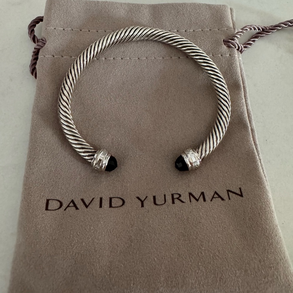 David Yurman Cable Bracelet 925 Sterling Silver 750 BWG Black Onyx Diamonds 5mm - Picture 10 of 12